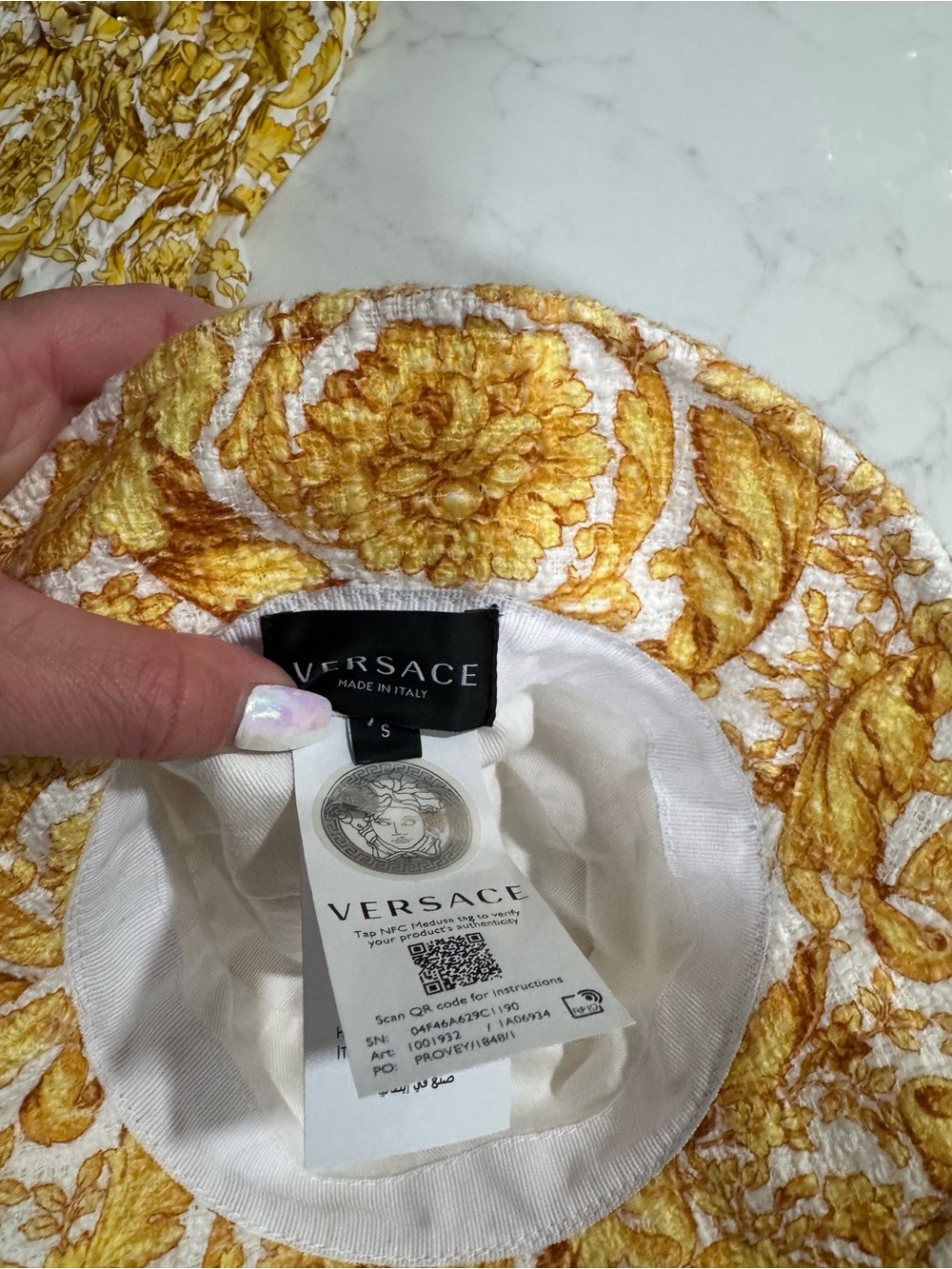 Versace Cream and Yellow Baroque Print Dress with Matching Hat - Picture 5 of 5
